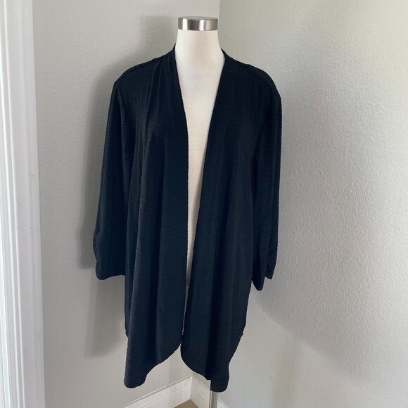 NEW Catherines Womens Plus 3X Open Front Black Cardigan Stretch Textured - Picture 1 of 11